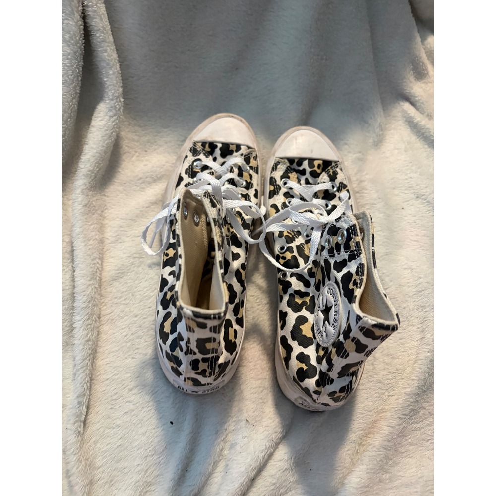Converse Lugged High Top Leopard Print Sneakers Tan Black White Platform Size 8 - Picture 9 of 13